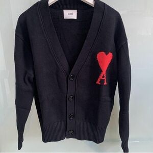 Ami Black Cardigan with Red Heart A Motif